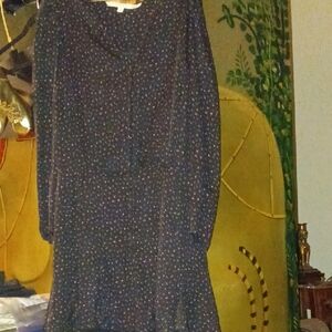 Veronica Beard Black Floral Pleated Scalloped Hem Dress